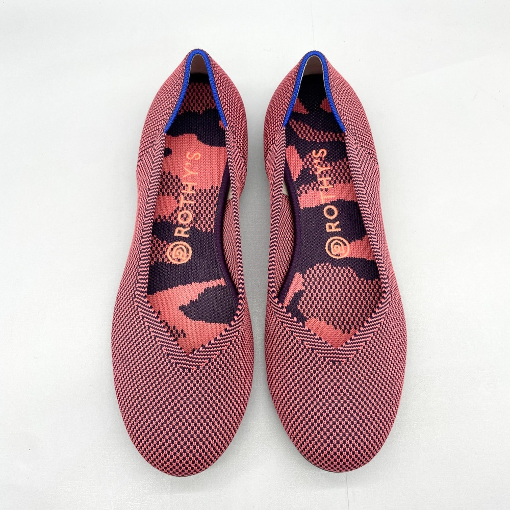 Rothys Womens 8.5 Rose Double Stitch Rounded Toe Pink Knit‎ Ballet Flats Shoes